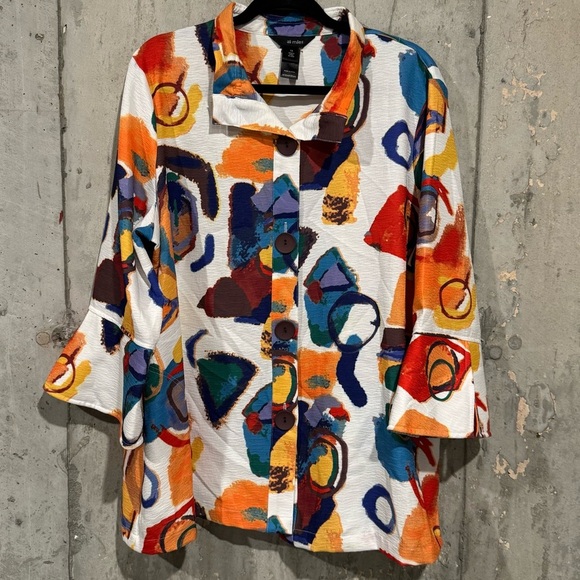 Ali Miles 1X Art To Wear Multi Colored Stand Up Collar Jacket Button Artisan - Picture 1 of 6